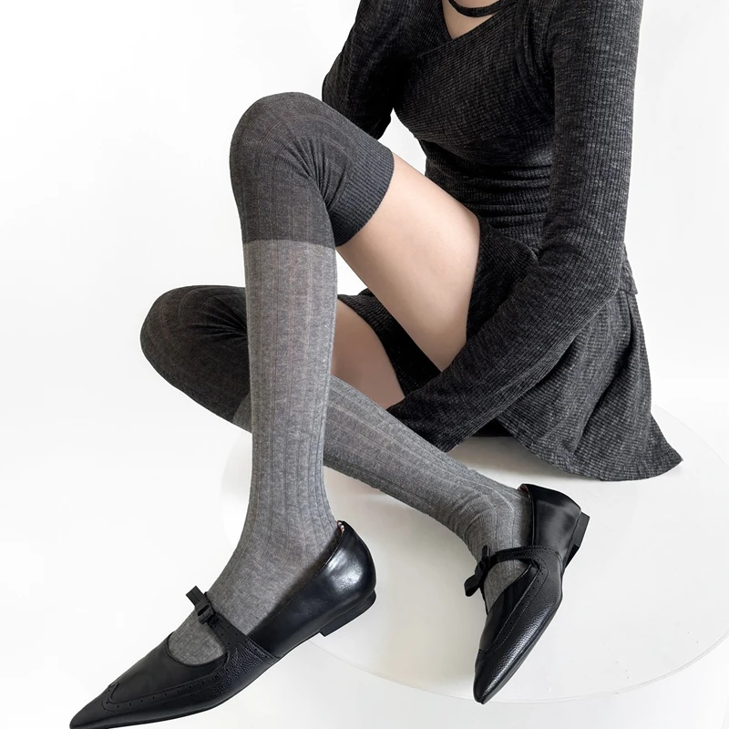 Korea Style Over Knee Socks Women Fashion Mixed Colors Cotton Fabric Long Stockings Students Quality Elastic High Socks Female