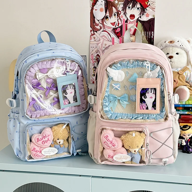 HAEX Harajuku Women Ita Bags Fashion Large Capacity Clear Window Doll Show Backpacks Female Casual Students Commute Bolso Mujer