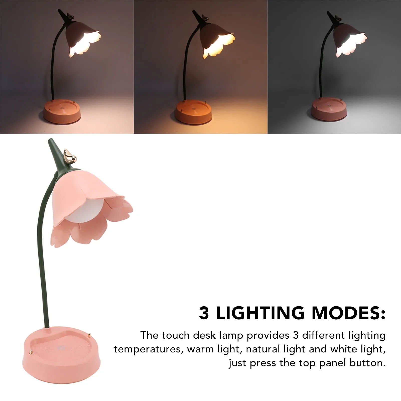 

Touch Desk Lamp LED Lamp Flexible Metal Hose Stem 3 Color Temperature USB Rechargeable 1200mAh For Home Office Study