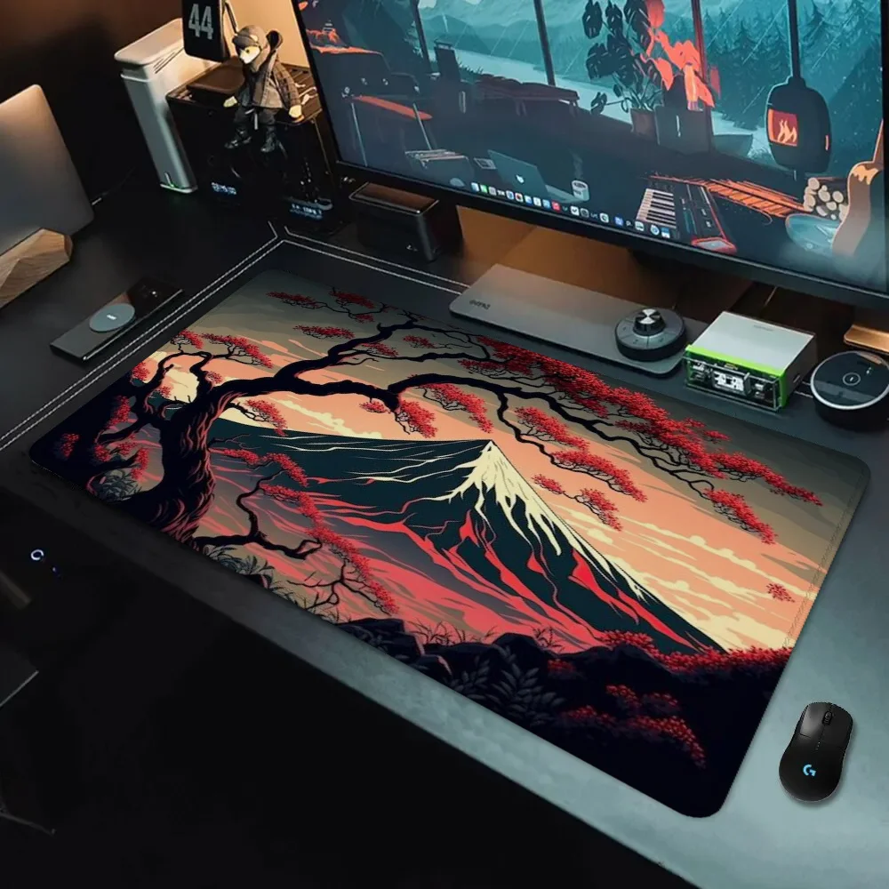 Japan Mountain Gamer Desk Pad Gaming Mouse Pad Mat Gaming Setup Accessories Mousepad Anime Computer Table Large Mats Office Pc