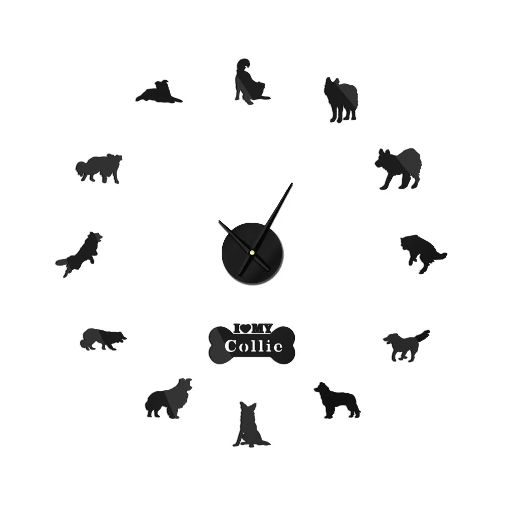 

Border Scottish Sheepdog Dog Shepherd Collie Self Adhesive DIY 3D Wall Clock Art Scottish Dorm Room Decor Husband Gift Boss