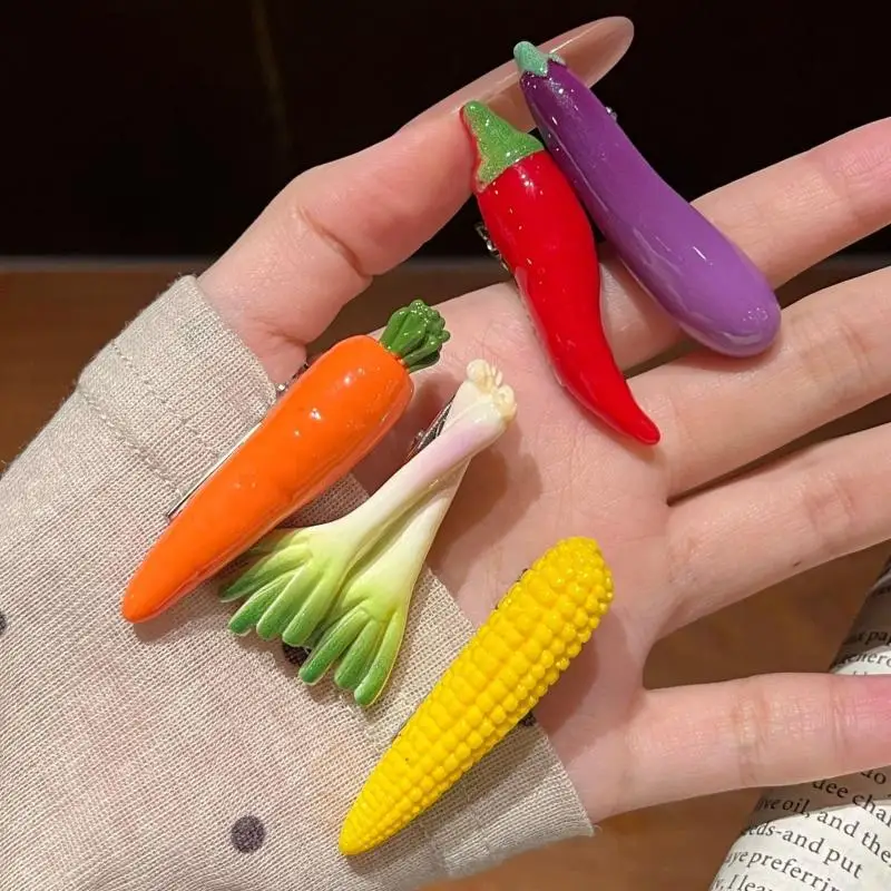 Neuartige Lustige Gemüseförmige Haarspangen Realistische Lebensmittel-Haarspangen Entenschnabel-Clip Pony-Haarschmuck Kinder-Seitenhaarspange – Detail 6