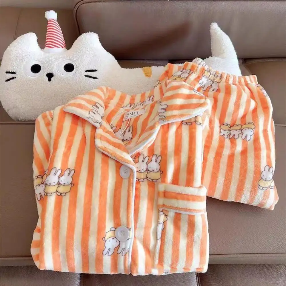

Фланелевая пижама Miffy, теплый кардиган, осенне-зимняя коллекция с длинными рукавами, утепленная флисовая комплект домашней одежды с милым кроликом Miffy