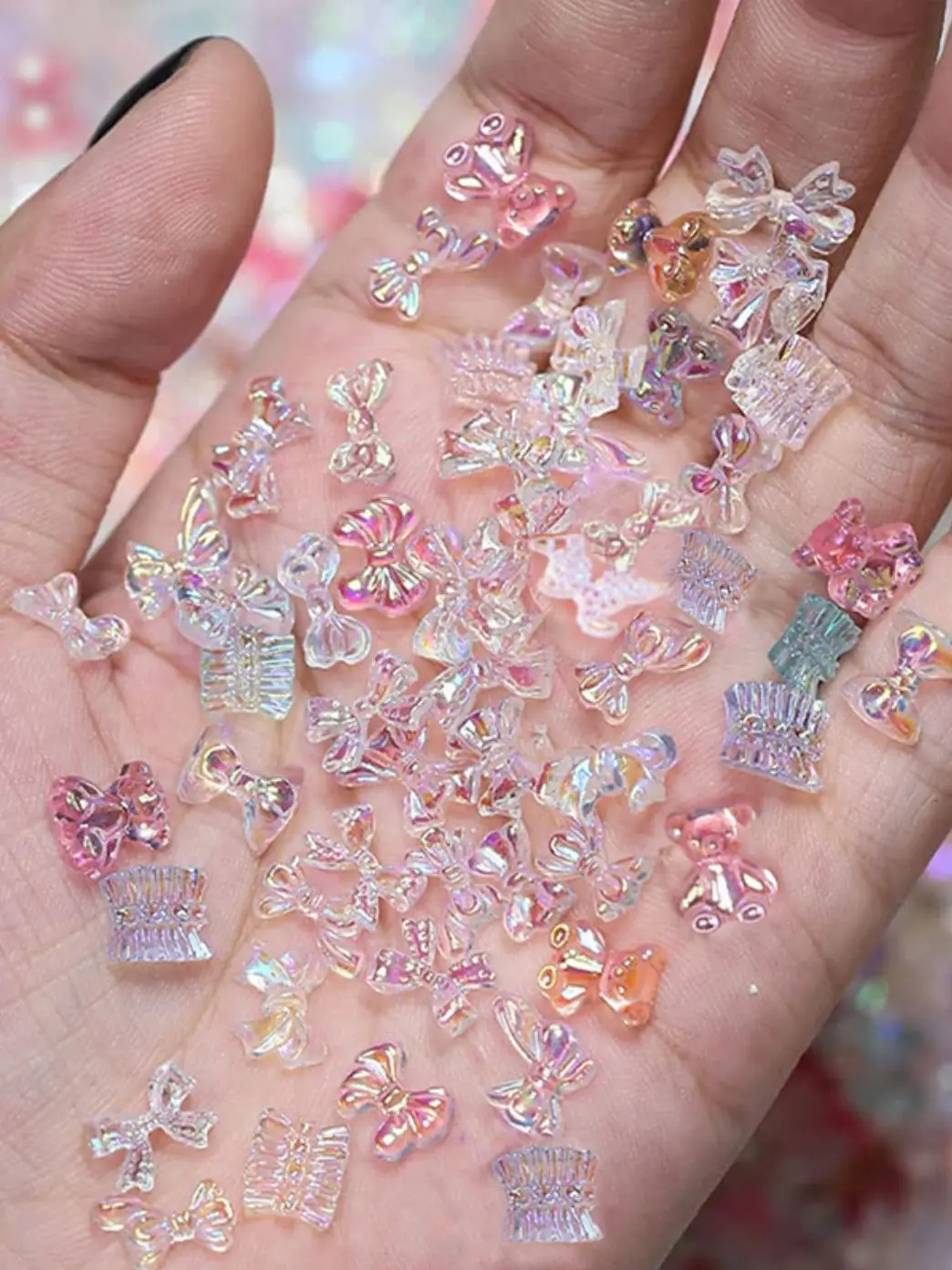 100szt 3D Aurora Butterfly Bear Deer Pearl Mix Box Profesjonalne akcesoria DIY Nail Design — zdjęcie 2