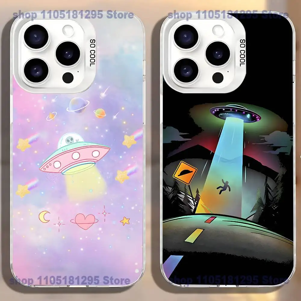 

Funny Space UFO Alien Thing Phone Case For iPhone17,16,15,14,13,12,11,Mini,Pro,SE,MAX,plus,White Matte Shockproof Cover