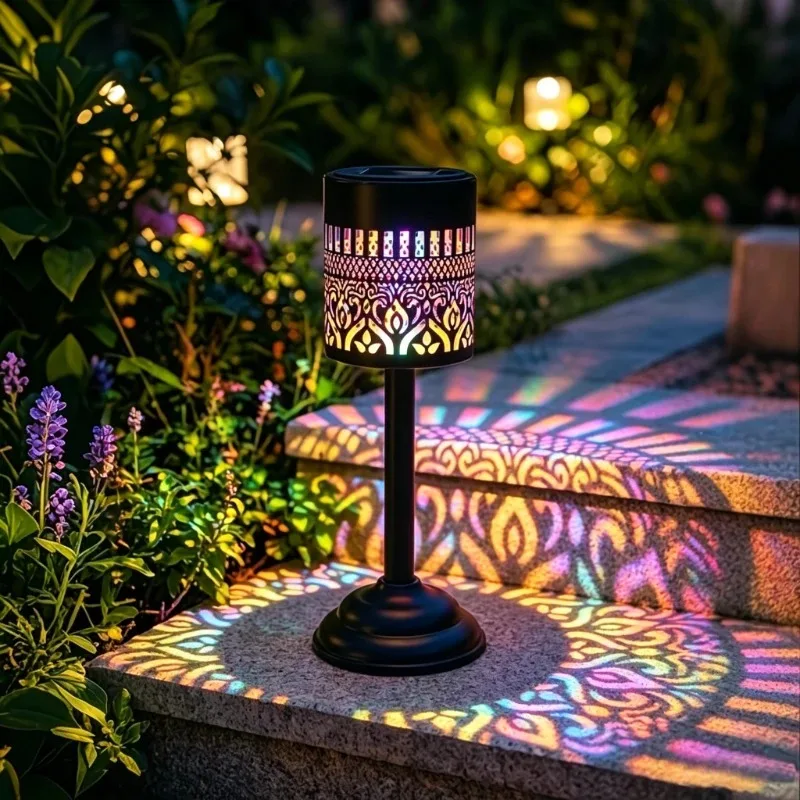 2Pcs Solar Garden Lights LED Hollow Mandala Projection Lamp Detachable Stake Stand Outdoor Yard Lawn Patio Holiday Decoration