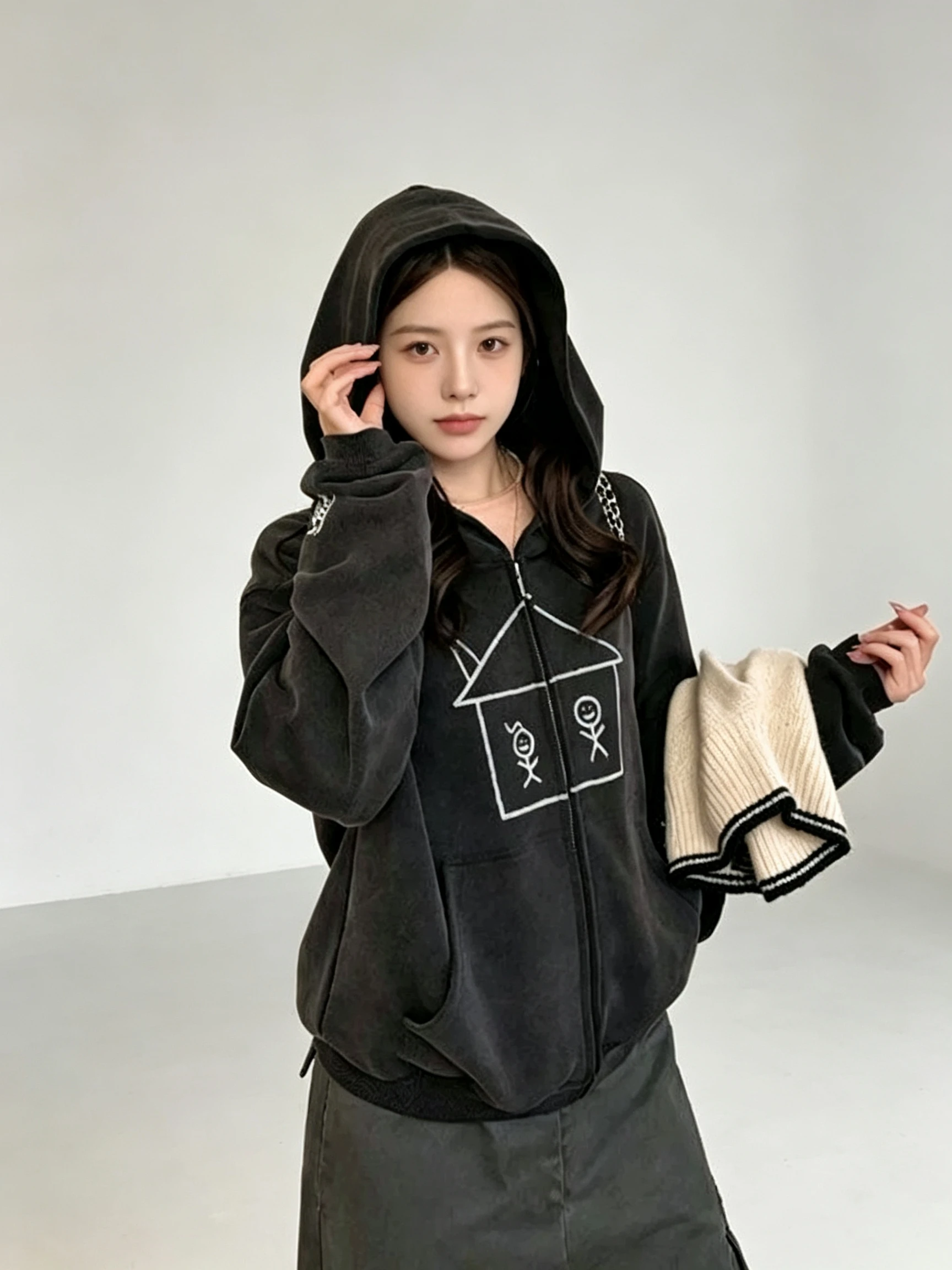 American Style Lazy Fashion Women's Loose Hoodie Jacket Autumn New Design Slimming Versatile Trendy Top Casual Short Coat