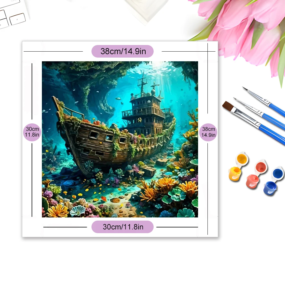 Evershine DIY Oil Painting Shipwreck Landscape Professional Art Use Pictures Coral Reef Design For Adults Unique Handmade Hobby