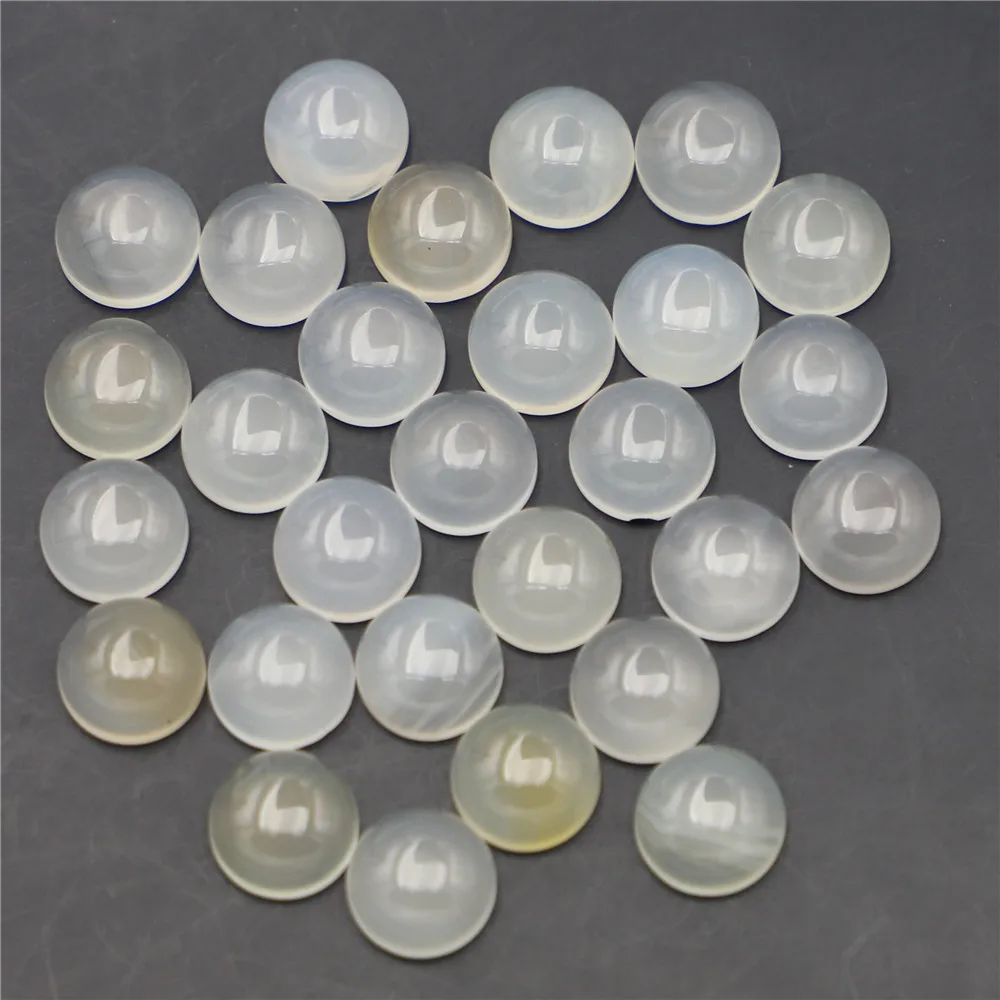 

10mm Natural Stone White Agate Round Shape Cabochon Setting Bead for Jewelry&Clothes Accessories Wholesale 50pcs Free Shipping