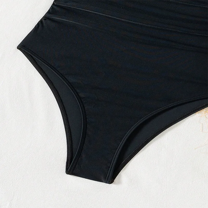 sexy black plain swimsuits one piece halter metal ring hollow out women's bikinis swimwear bathing suit beach outfits bodysuits