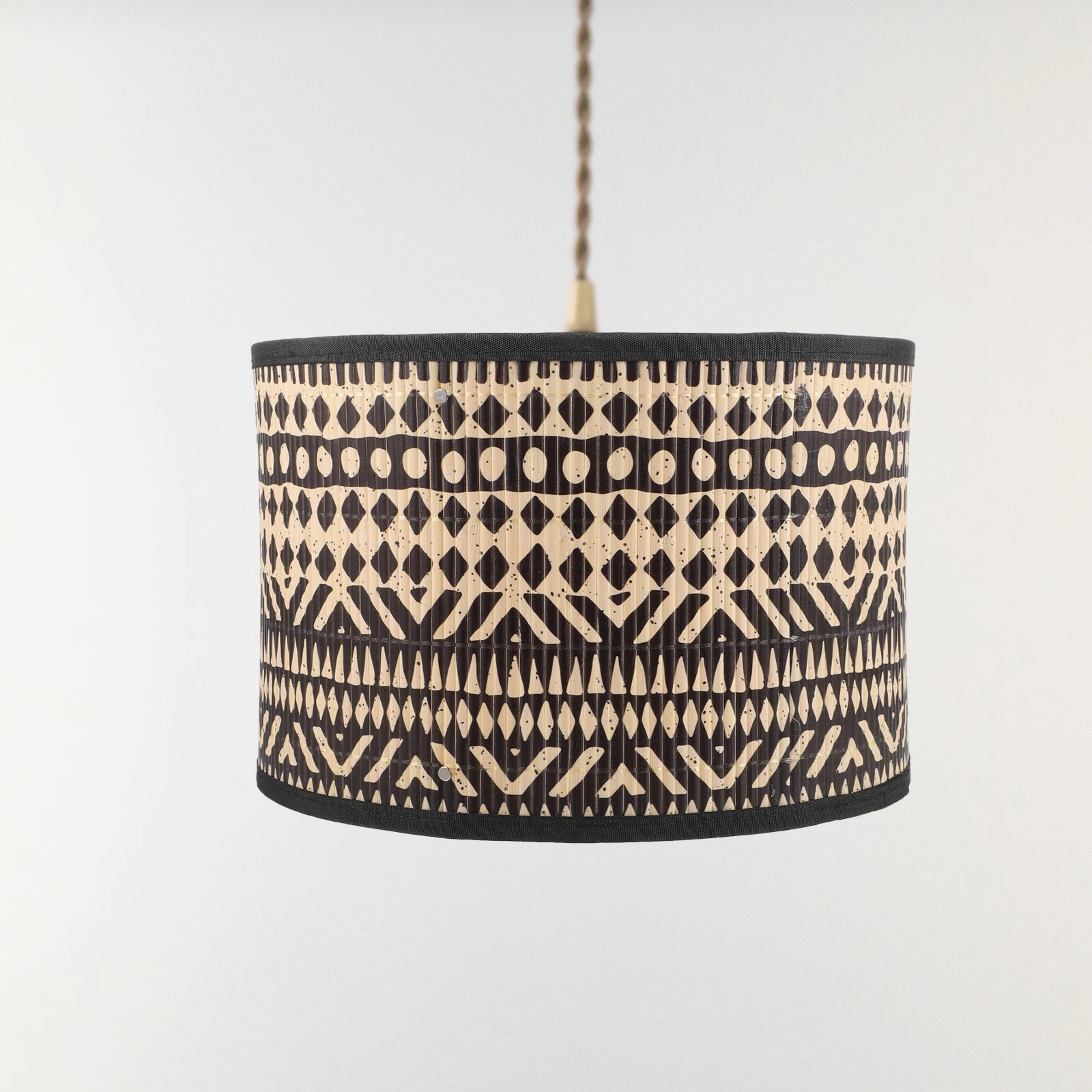 

Bamboo Lamp Shade Abstract Vintage Print Drum Design For Pendant Light Woven Unique Large Modern Replacement