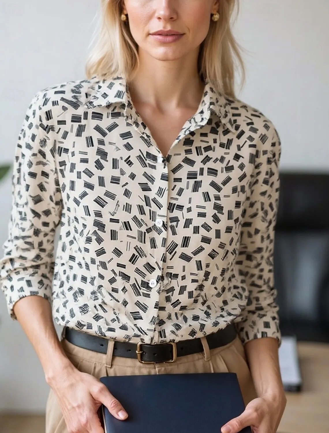 Women's Blouse Tops Geometric Color Block Elegant Daily Stylish Long Sleeve Shirt Collar Regular Tops Work Daily Buttons Prints