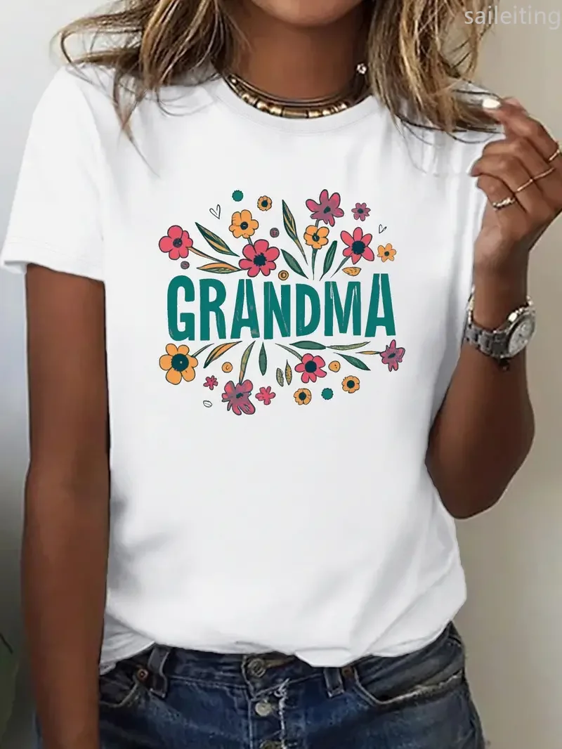 Funny Grandma Letter Print Crew Neck T-shirt Casual Short Sleeve Women Summer Short Sleeved Harajuku Streetwear Tops Tees