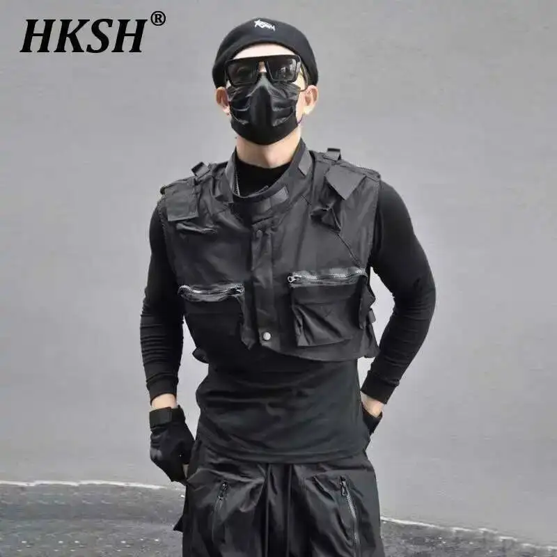 

HKSH Dark Functional Zipper Three-dimensional Cut Pockets Waistcoat Tank Tops Men's Dark Tactical Vest Loose Safari Style HK4140
