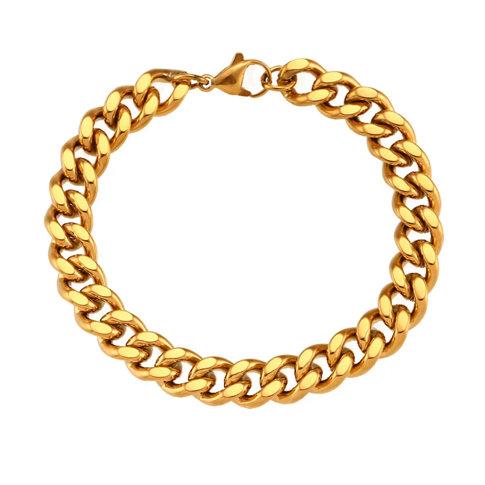 Punk Bordstein kubanische Glieder kette Armband 21cm Gold Silber Farbe Edelstahl 9mm Hand ketten für Frauen Männer Schmuck Geschenk