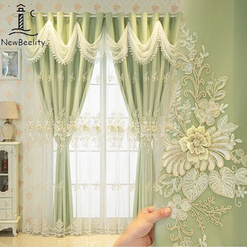 European Double Layer Luxury Cloth Yarn Integrated Embroidered Curtains for Living Room Bedroom Window Blackout Tulle Custom New