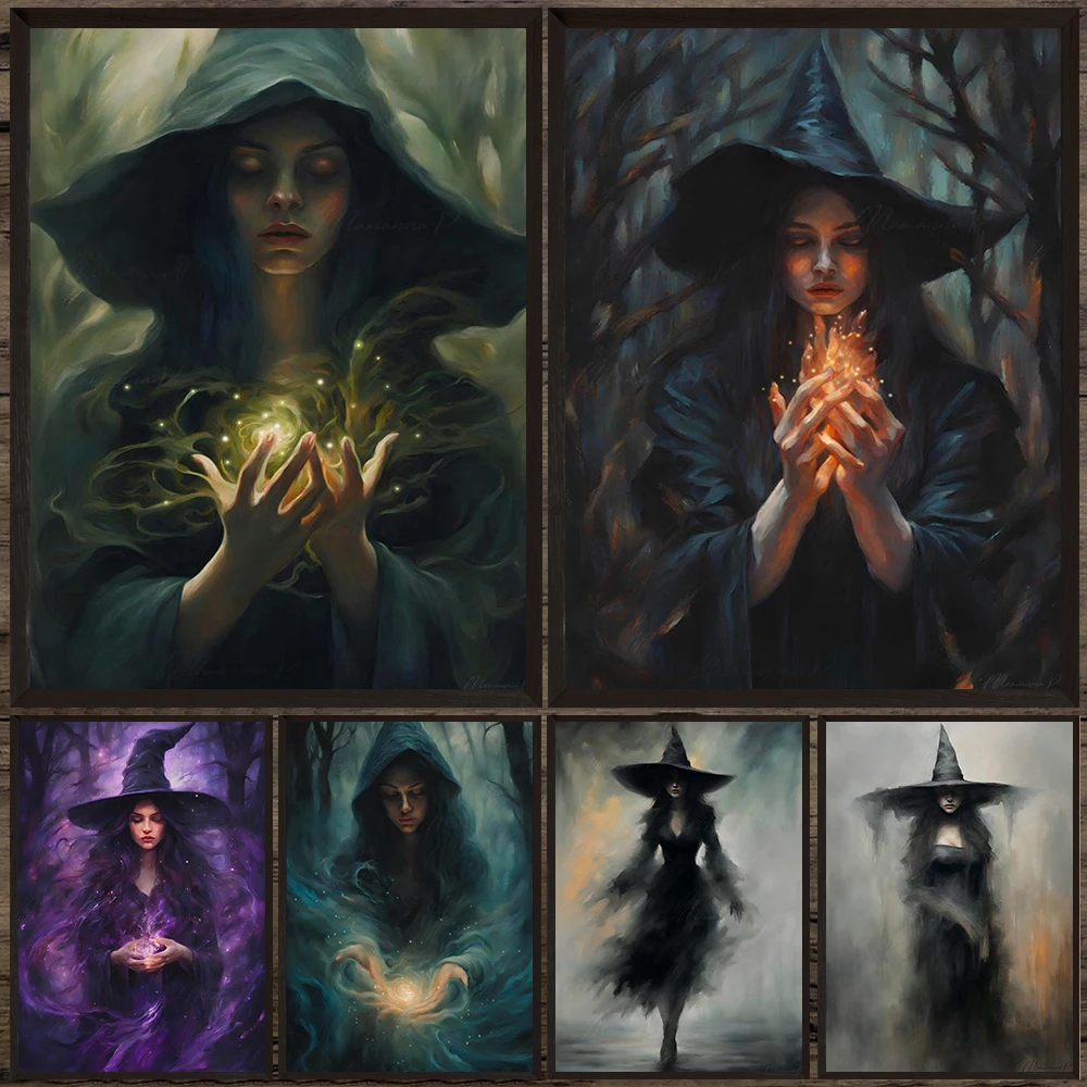 Elemental Witch Abstract Wall Art Canvas Painting,Dark Academia Art,Rustic Witchcraft Art Poster And Print Home Decor Unframed
