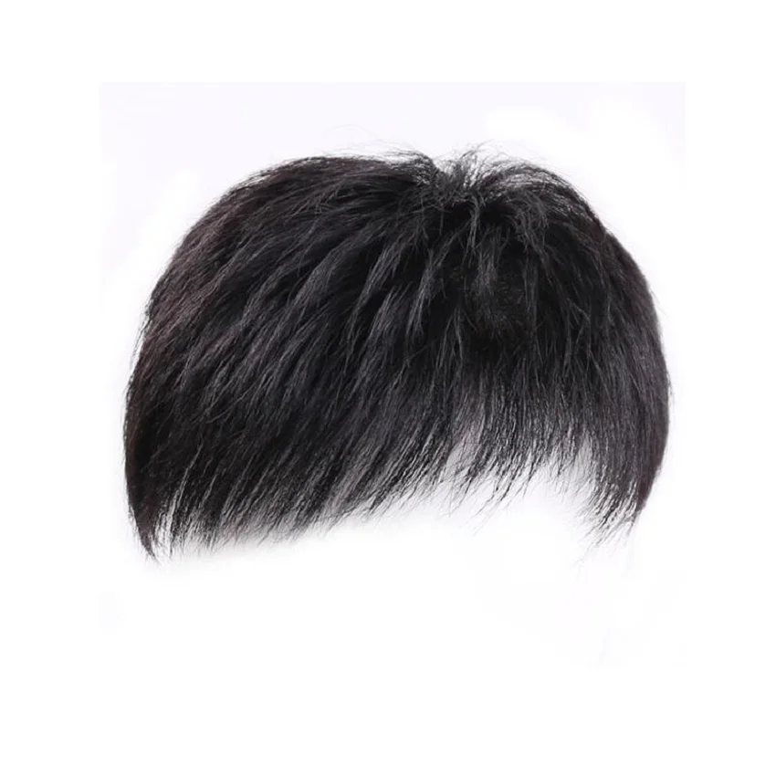 Wig piece men\'s hair patch forehead baldness cover white hair natural breathable synthetic fiber high temperature silk