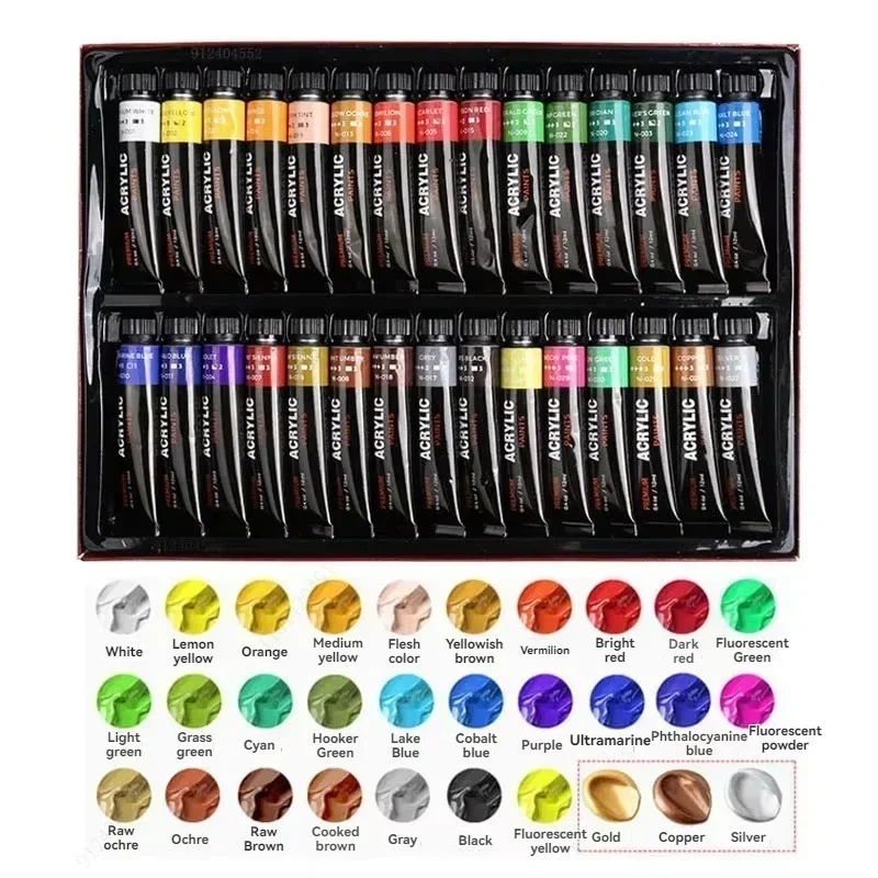 12-30 Colors Acrylic Paint Set Tubes Rich Pigment Waterproof Artist Painting Pigment for Canvas Rock Wood Art School Supplies