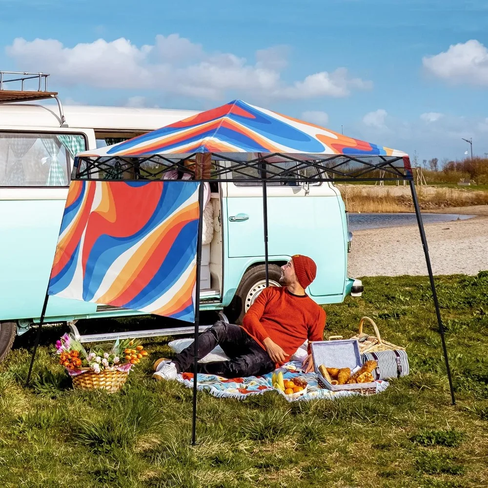 خيمة محمولة بمظلة فورية مقاس 8 × 8 مع جدار جانبي للشاطئ والرياضة والتخييم - مأوى ساق مائلة مدمج