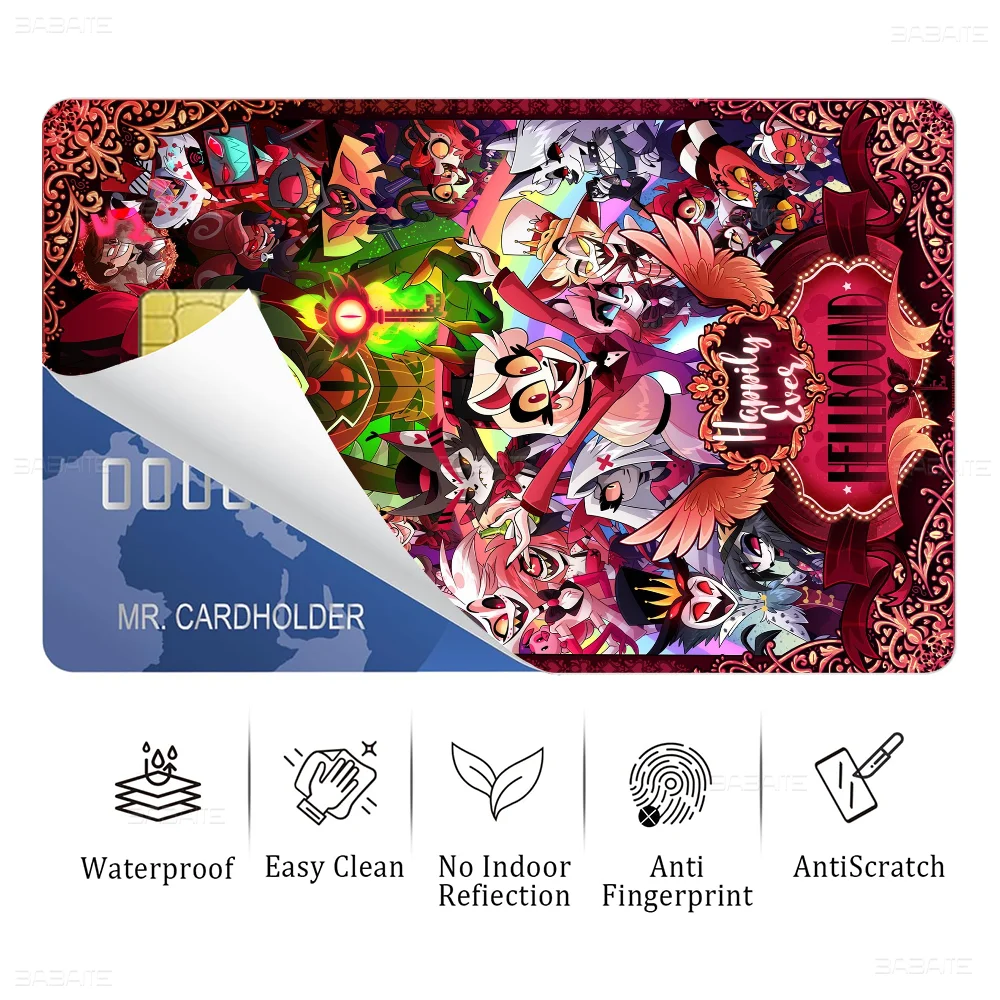 H-Hazbin Amine Hotels Cartoon Anime Young Creidt Card بطاقة الخصم ملصق فيلم الشريط الأمامي لشريحة كبيرة صغيرة بدون رقاقة