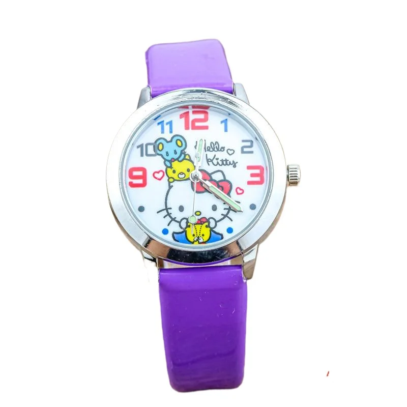 Miniso Anime Cartoon Sanrio Melody Hello Kitty Pochacco Ronde Quartz Jongens Meisjes Student Horloge Kinderen Lederen Riem Horloge Geschenken