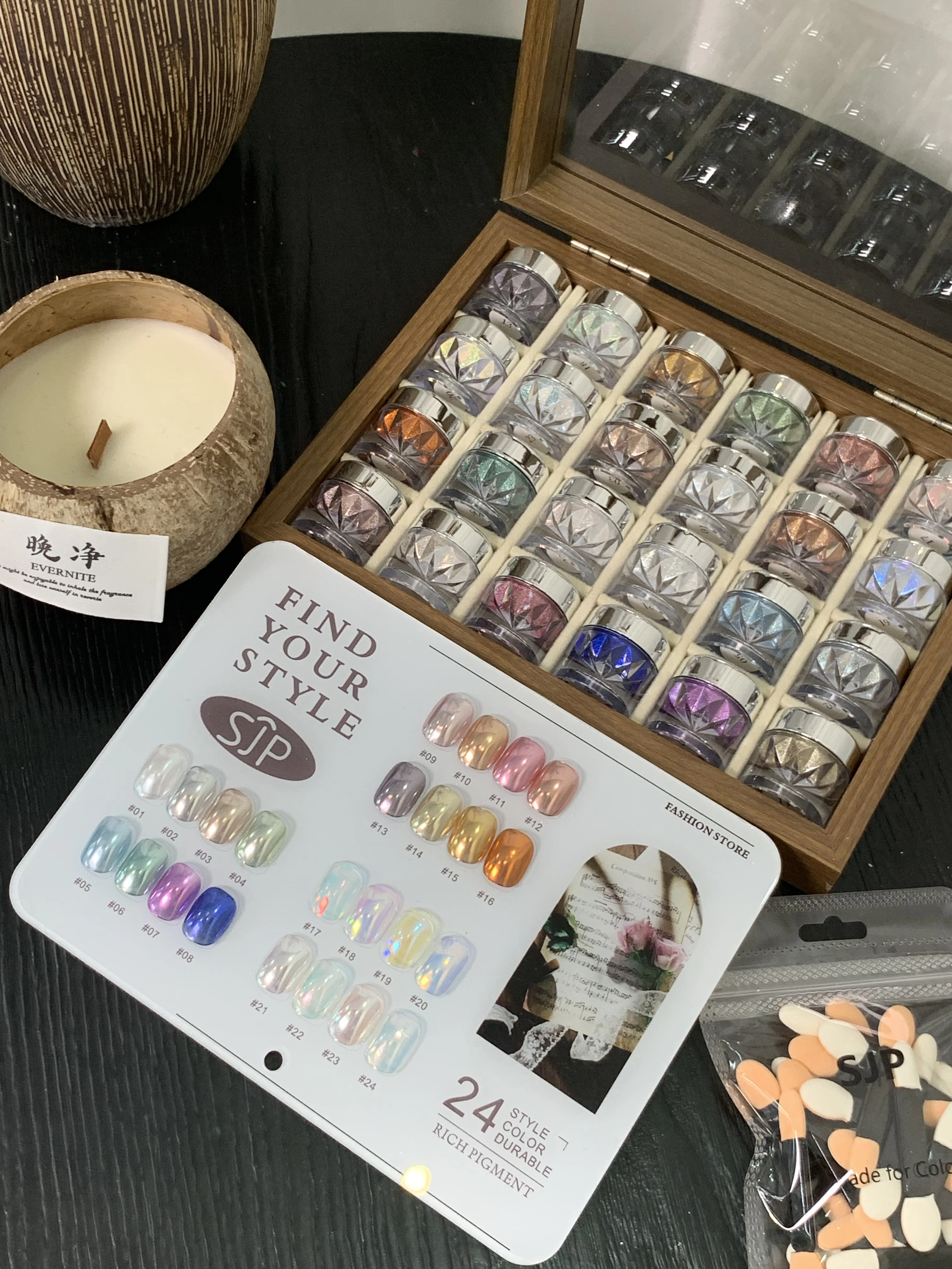 24-color new Aurora Chrome Pink Nail Art Set, High-end Magic Mirror Pink Set, with storage box and nail swabs
