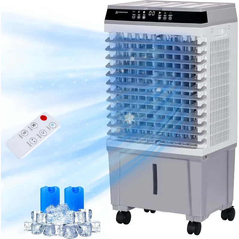 

Swamp Cooler 1800CFM, портативный испарительный воздухоохладитель, охлаждающий вентилятор для комнатного гаража, патио, резервуар для воды 5,3 галлона, 3 скорости, 4 коробки для льда
