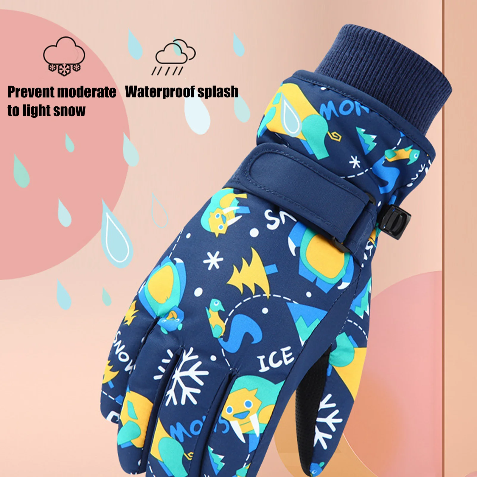 

Детские лыжные перчатки, зимние уличные ветрозащитные варежки, утолщенные плюшевые водонепроницаемые перчатки с полным пальцем, теплые спортивные перчатки