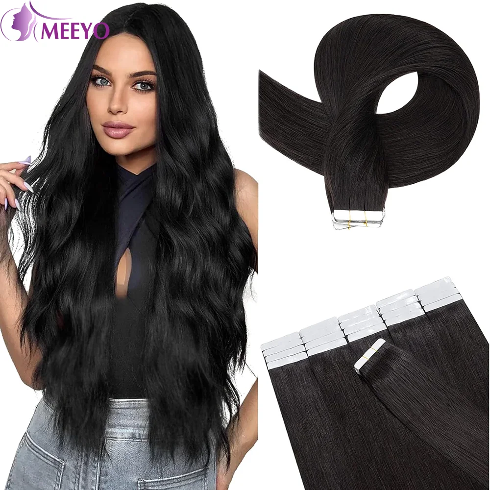 

Шелковистая прямая лента для наращивания волос, человеческие волосы, уток кожи, бразильские 100% настоящие человеческие волосы, натуральный черный # 1B Невидимый для женщин