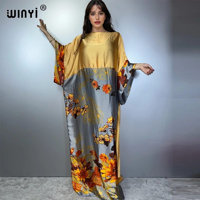 WINYI summer party evening dress dubai luxury Female loose Print kaftan muslim woman clothing holiday beach dress fashion Caftan