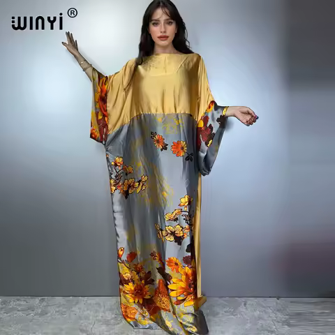 WINYI summer party evening dress dubai luxury Female loose Print kaftan muslim woman clothing holiday beach dress fashion Caftan