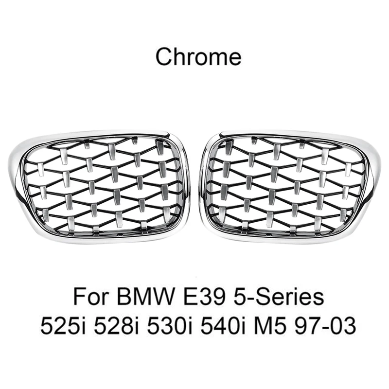 Glossy Chrome Diamond Front Kidney Grill For -BMW E39 525I 528I 530I 540I M5 1997-2003 51137005837 51137005838