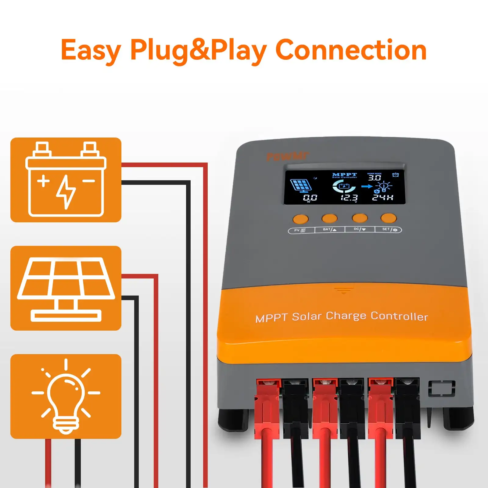 Imagem -02 - Controlador de Carga Solar Powmr-mppt Terminais Plug And Play Sistema de Operação Silenciosa 12v 24v 36v 48v 60a