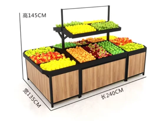 Imagem -04 - Prateleira de Exposição para Frutas e Vegetais Prateleira de Aço e Madeira para Supermercado Loja Fresca Lugar