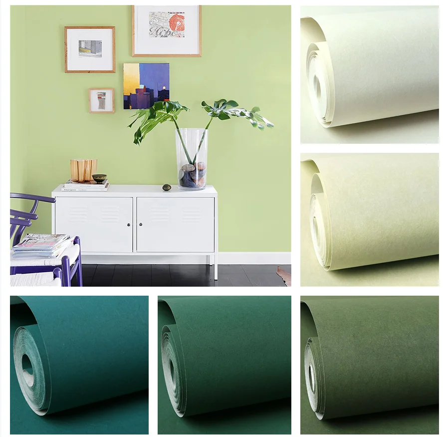 

Modern Nordic Style Green Series Wall Papers Home Solid Color Matte Textured Wallpaper for Walls Bedroom Living Room Wall Paper