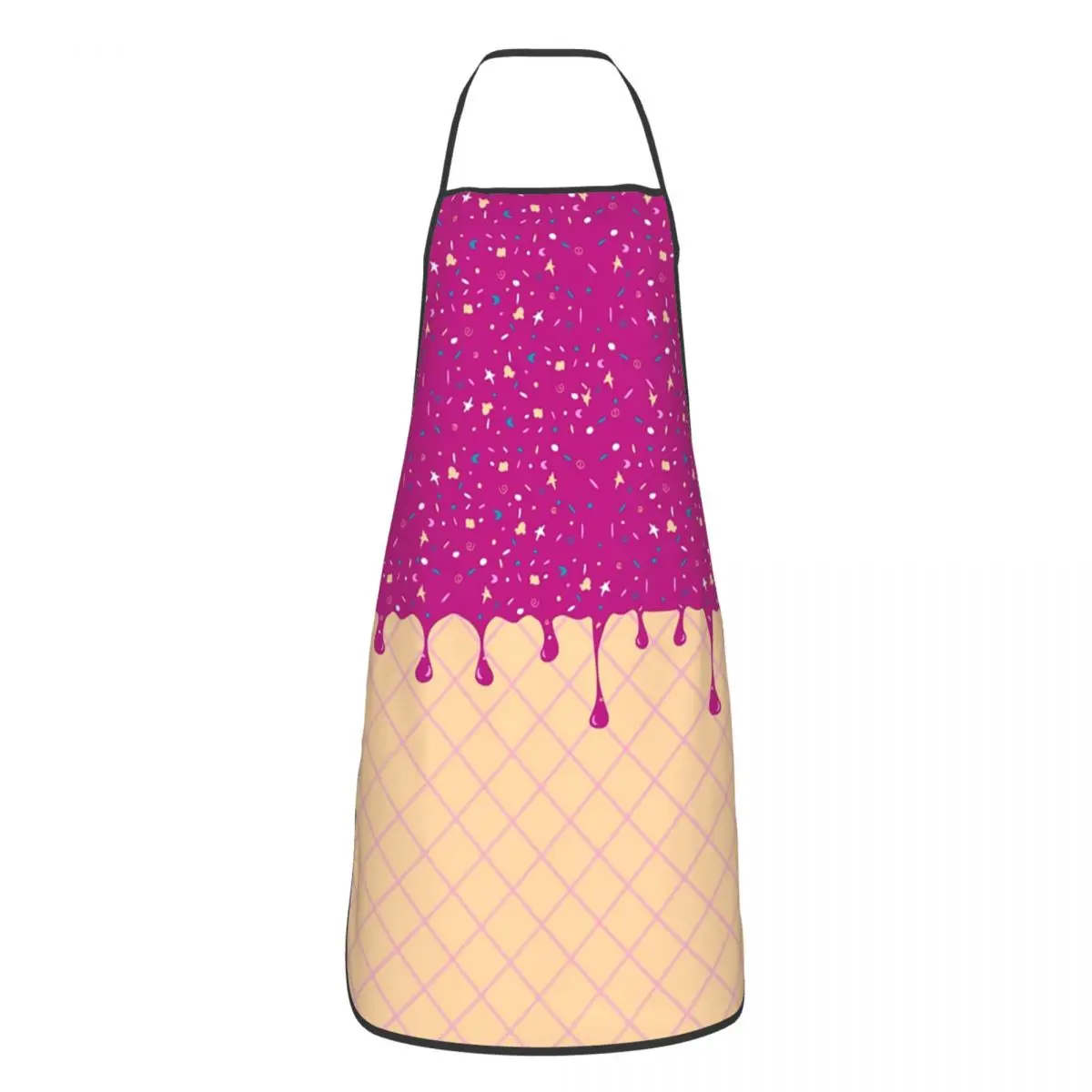 Funny Melting Strawberry Ice Cream Bib Apron Women Men Unisex Kitchen Chef Waffle Pattern Tablier Cuisine for Cooking Baking