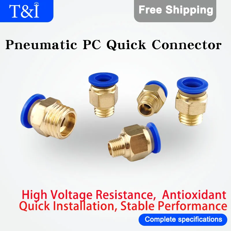 

50/100/500Pcs PC-4/6/8/10/12P Thread Straight Pipe Copper Pneumatic Blue Quick Plug Connector PC4-01 PC4-M5 PC6-04 PC6-M5 PC8-02