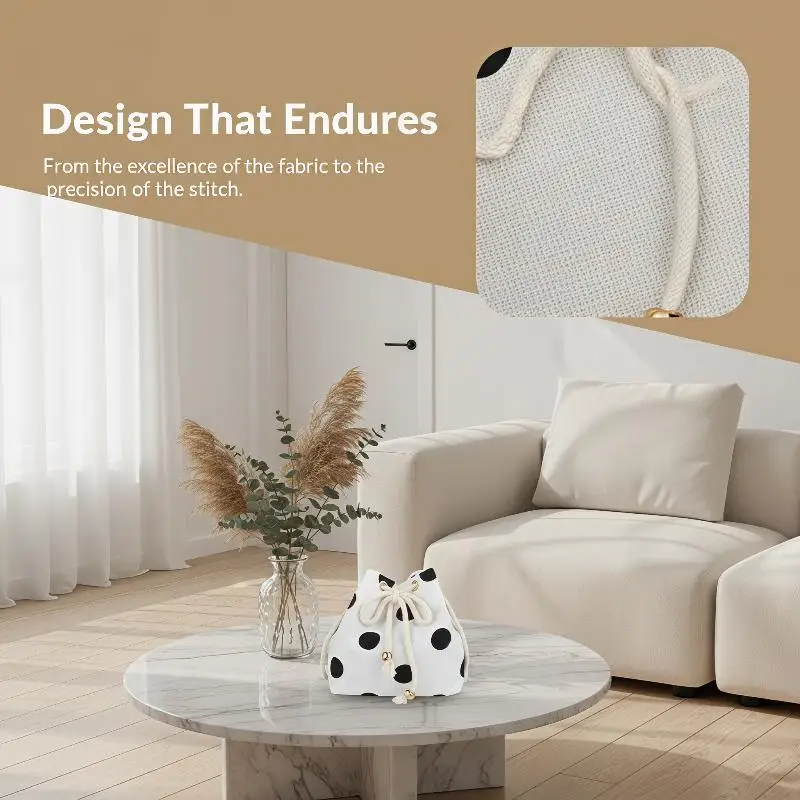 @*Polka Dot Nylon Drawstring Crossbody Bag Soft Adjustable Strap Lightweight Shoulder Purse for Daily Travel Shopping