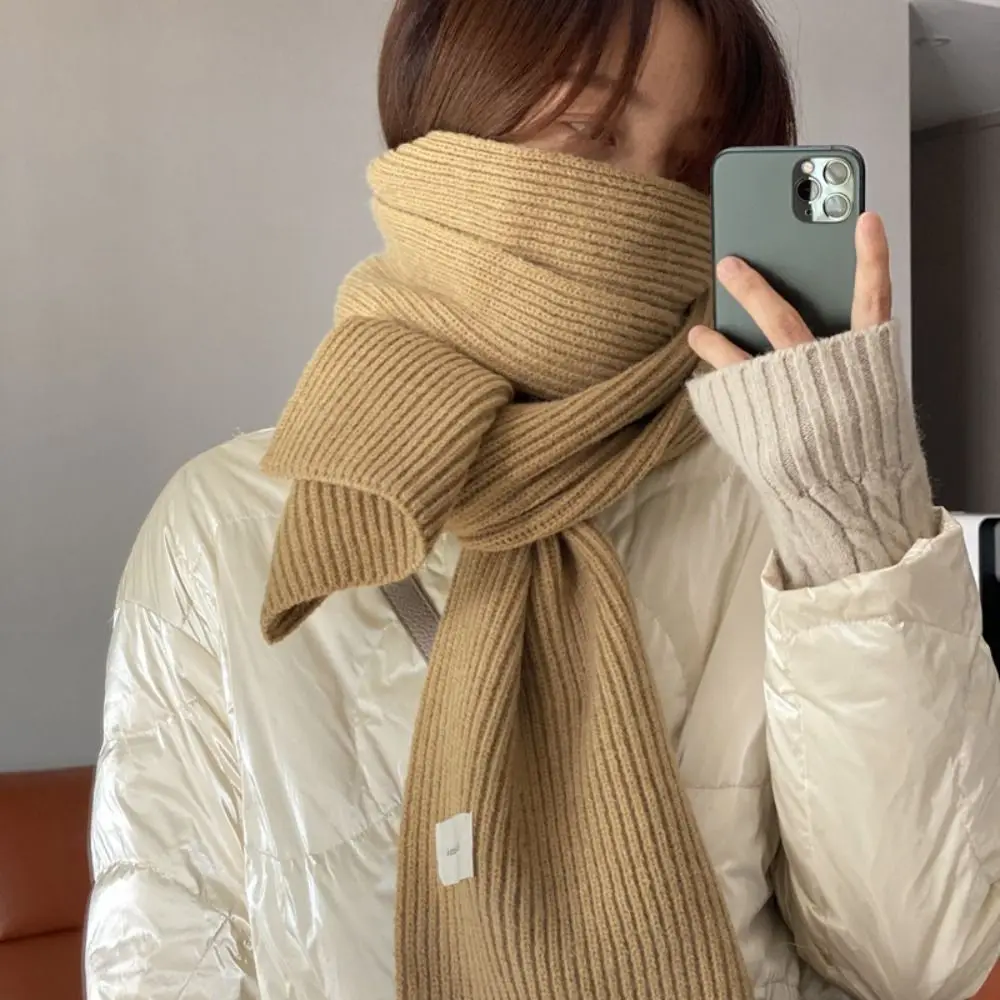 Winter Fashion Solid Color Knitted Scarf Thicken Neck Cover Women Scarf Windproof Long Scarves Women Men