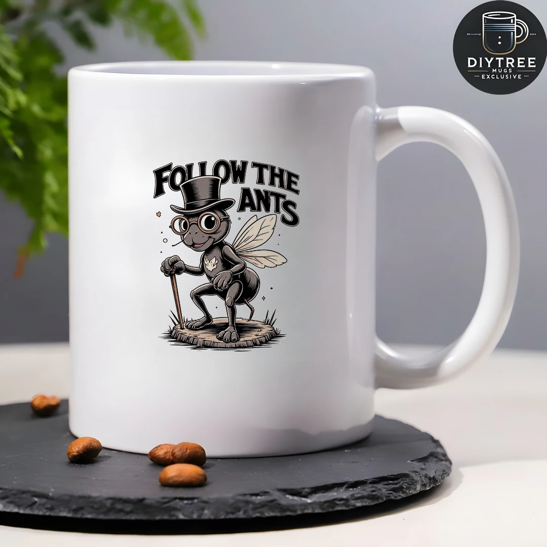 11オンスの漫画風紳士アリのマグカップ、ホームオフィス用温冷両用カップ、クリスマスプレゼント、ホームクリエイティブギフト