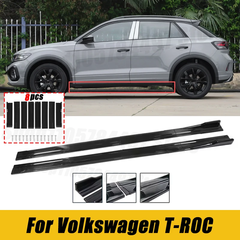 8PCS 2m&2.2m Car Side Skirt Extension Splitter Bumper Racing Side Wing Bumper Lip Side Spoiler For Volkswagen T-ROC