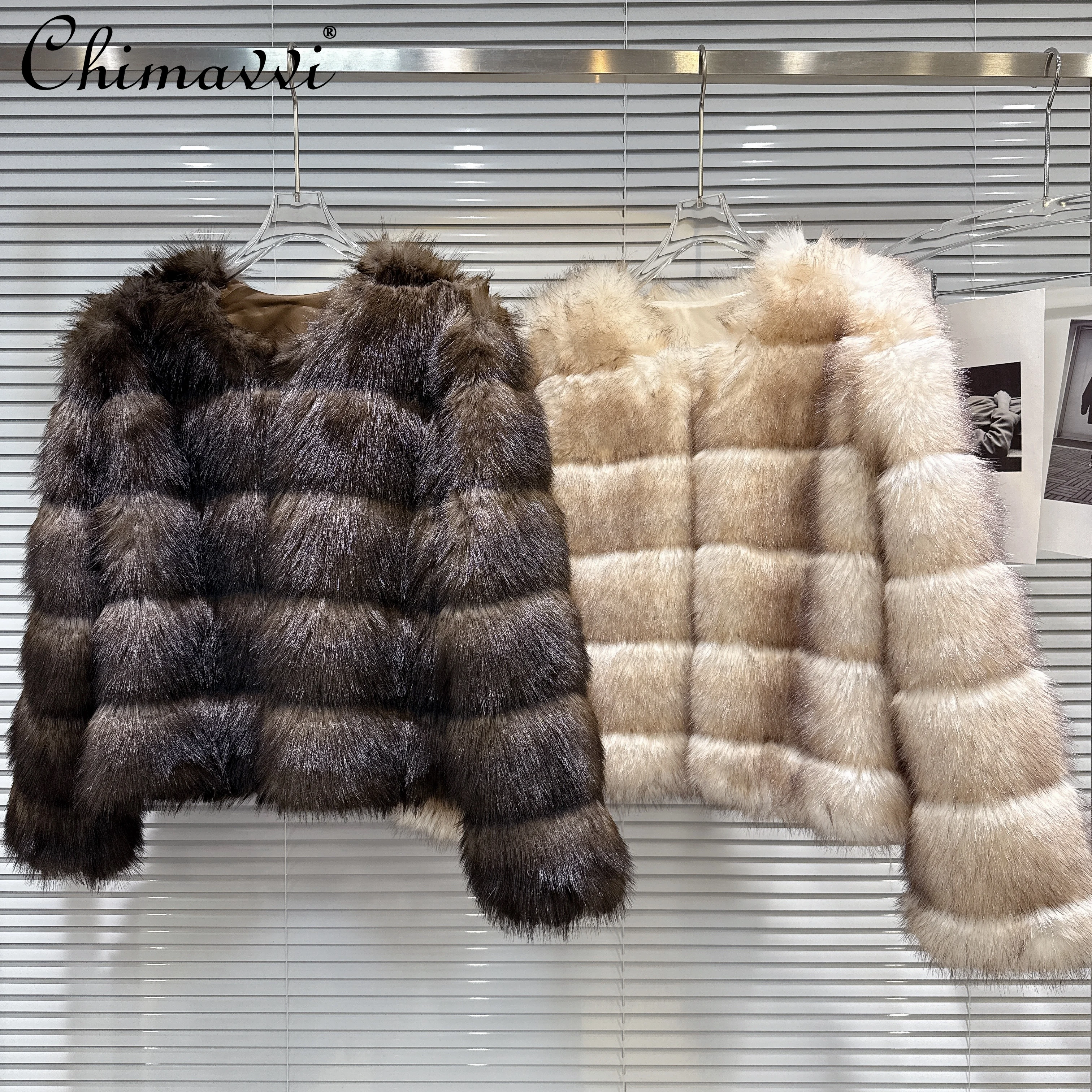 2023 Winter Neue Elegante Prominente Faux Pelz Mäntel Welle Muster Casual Lose Dicke Warme Umweltfreundliche Pelz Kurze Jacken für Frauen