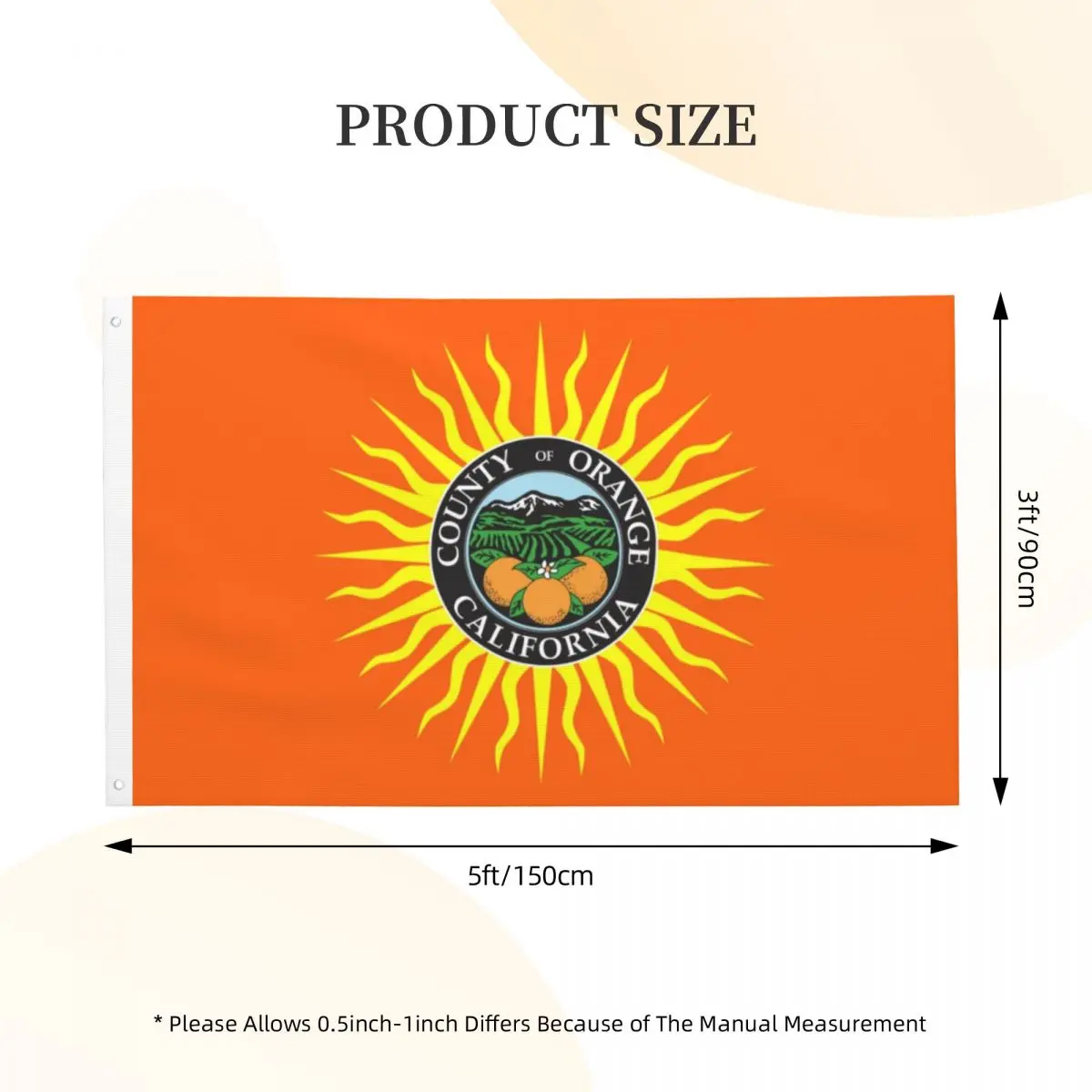 Orange County California USA Polyester Flag Decor 3x5FT Polyester Material With Metal Grommets Fade Resistant Flowy Delicate