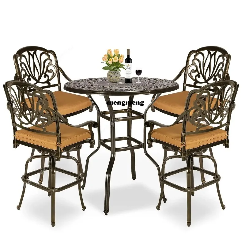 5-Piece Patio Swivel Bistro Set, All-Weather Cast Aluminum Outdoor High Stool Set for Backyard Garden with 4, Customized