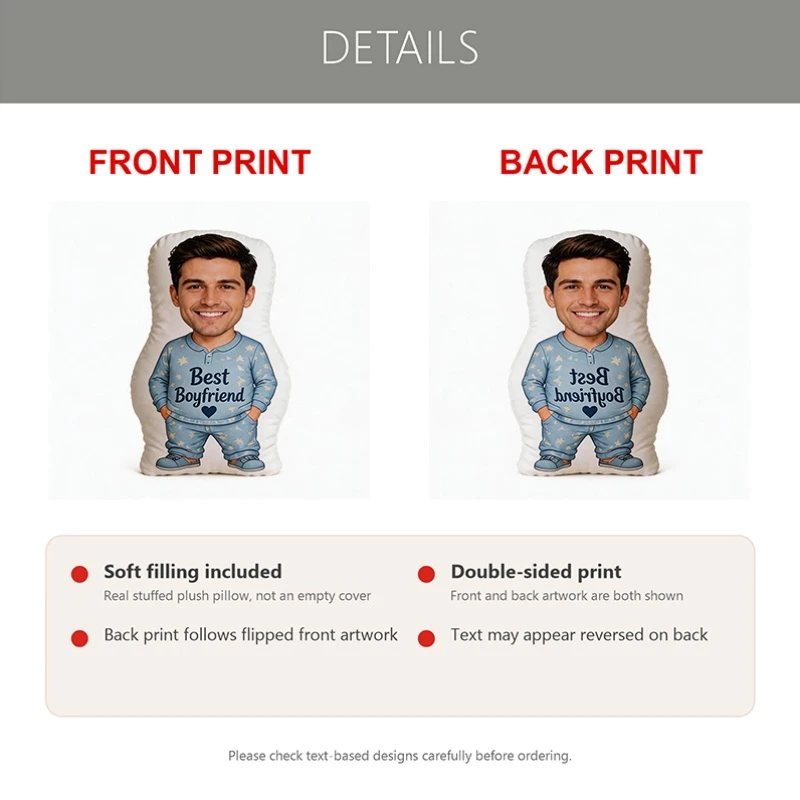 Custom Personalized Photo Face Pillow, Funny Smiling Man in Blue Pajamas Custom Shaped Decorative Cushion, Novelty Gift for Boyf