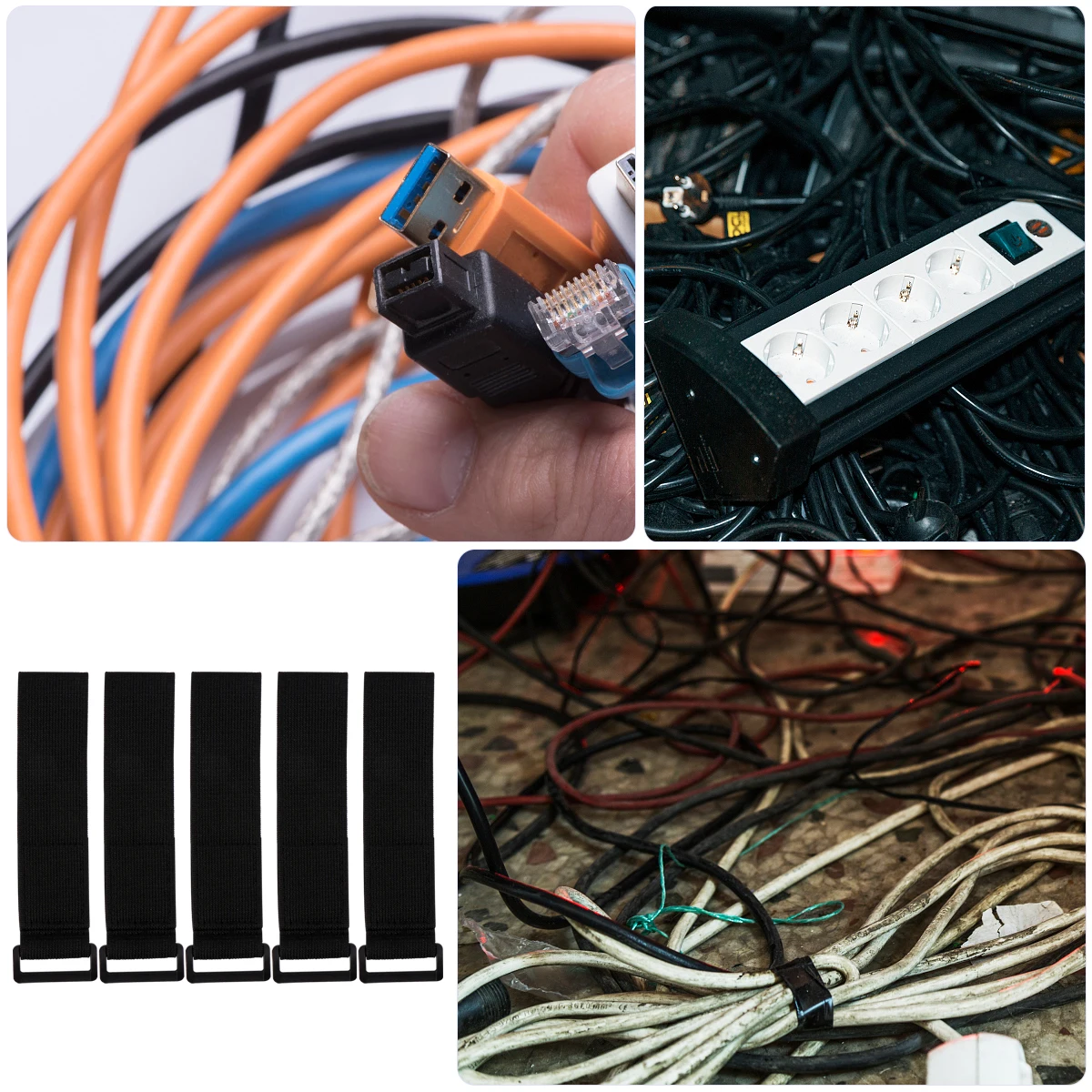 

5Pcs Hook and Loop Nylon Fastening Strap with Buckle Heavy Duty Cable Tie Down Strap for Organizing Cable Data Line