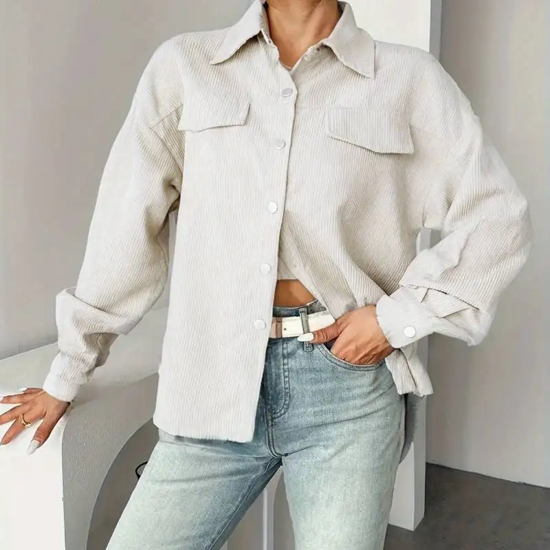

Women's New Casual Jacket Solid-Color Corduroy Shirt Coat, Soft Skin-Friendly, Lapel, Long-Sleeve, Simple Versatile
