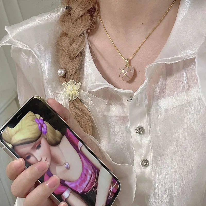 2022 Fashion Opal Heart Necklace Crystal Castle Necklace For Woman Girls Rose Quartz Barbie Necklace Jewelry Accessories Gift