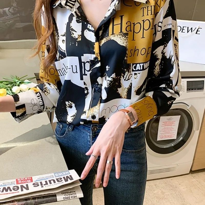 Printing Shirts Women Baggy Long Sleeve American Streetwear Designer Teens Personal Camisa Vintage Aesthetic Panelled Clothing